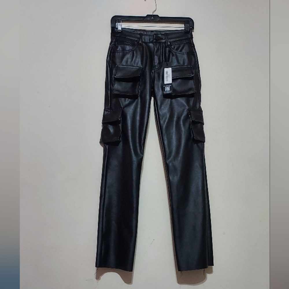 Rockstar Original Girls Faux Leather Black Cargo Pants Sz-14